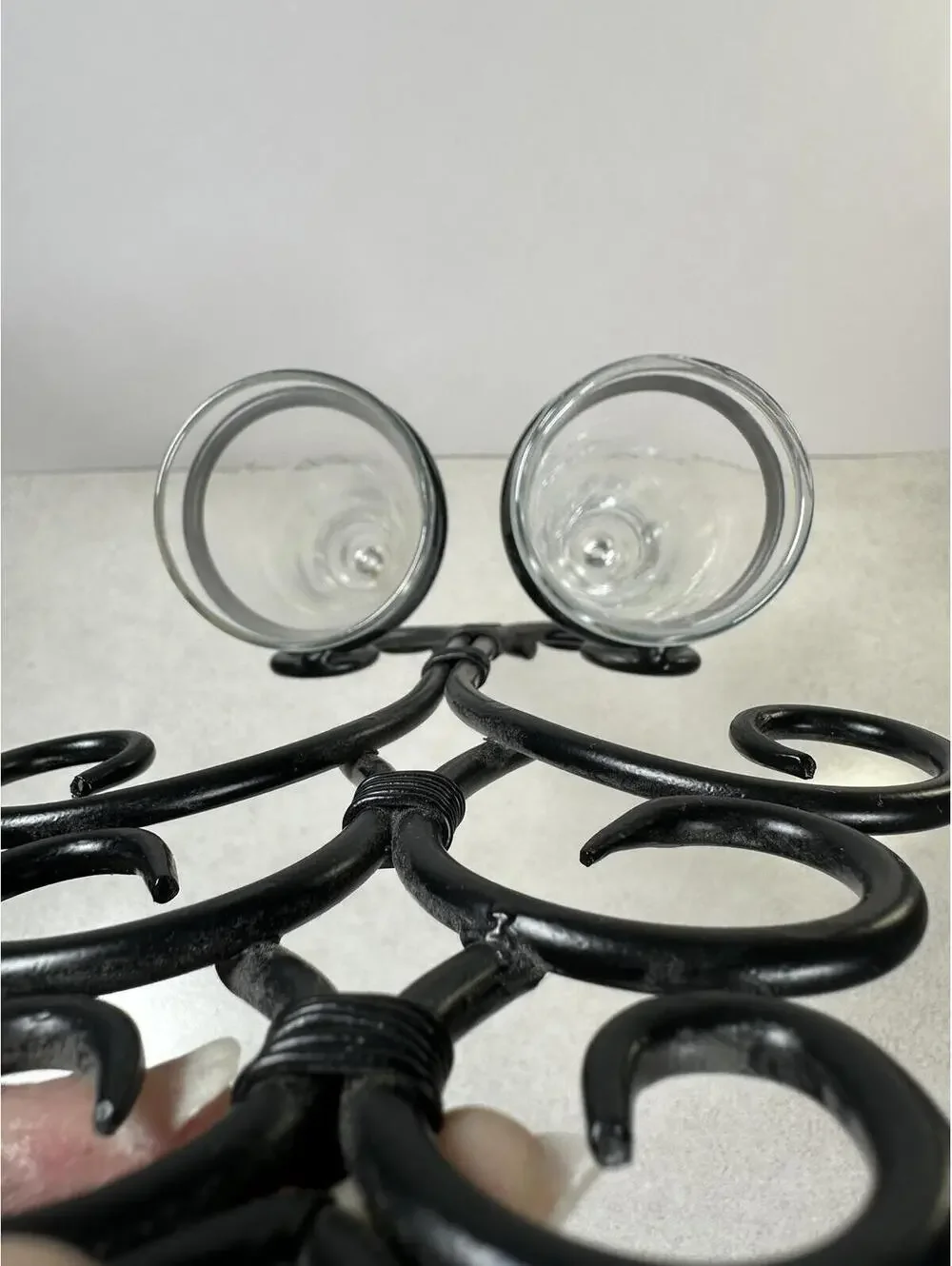 Black Wrought Iron Wall-Mounted Sconces Two Conical Glass Vases Farm Cottagecore